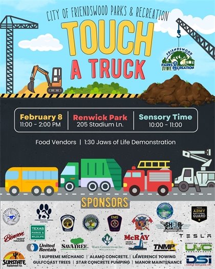 Touch A Truck Event Graphic Saturday February 8 10am to 3 pm Renwick Park