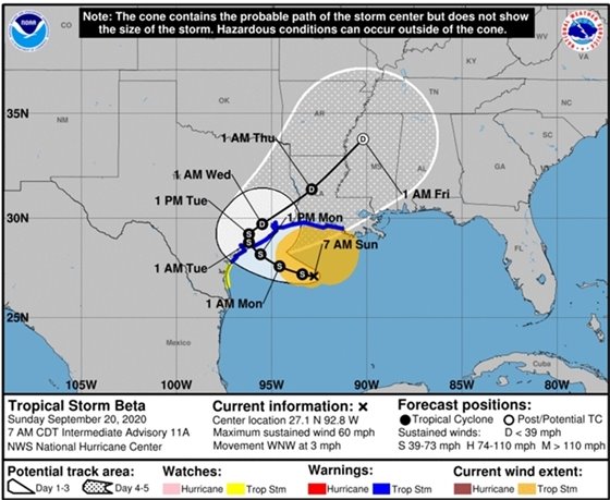 Tropical Storm Beta projected track